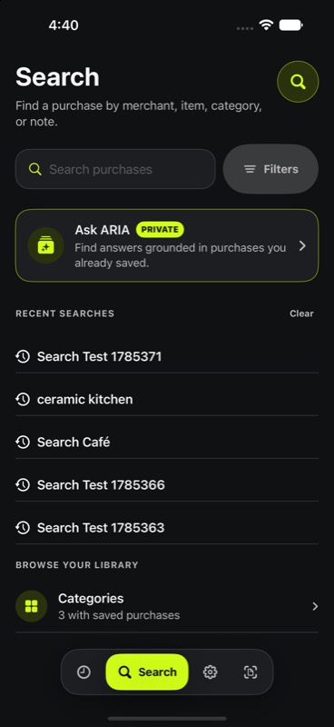 ARIA Scan purchase search screen